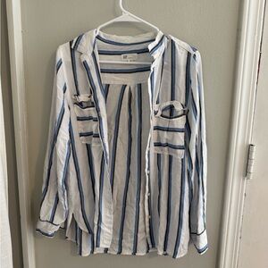 GAP Striped Button-Down Shirt in White, Blue & Black